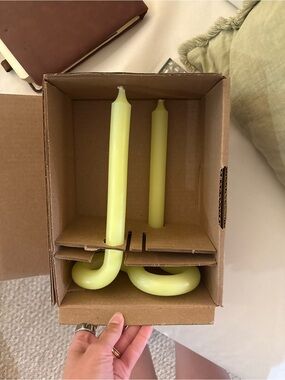 Lemon Yellow Curved Taper Candle Duo